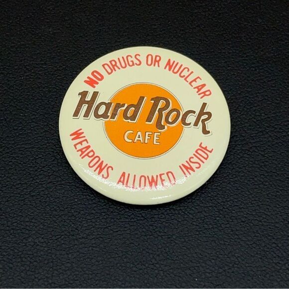 Hard Rock Cafe Button Pin Back Logo No Drugs Or Nuclear Weapons Allowed Inside - Picture 4 of 4